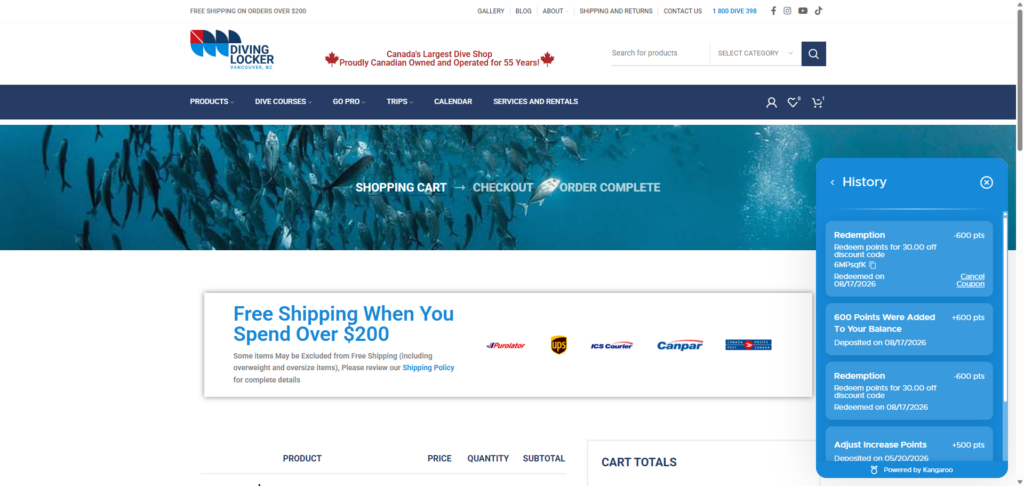 Loyalty Program, Vancouver Diving Locker, Canada